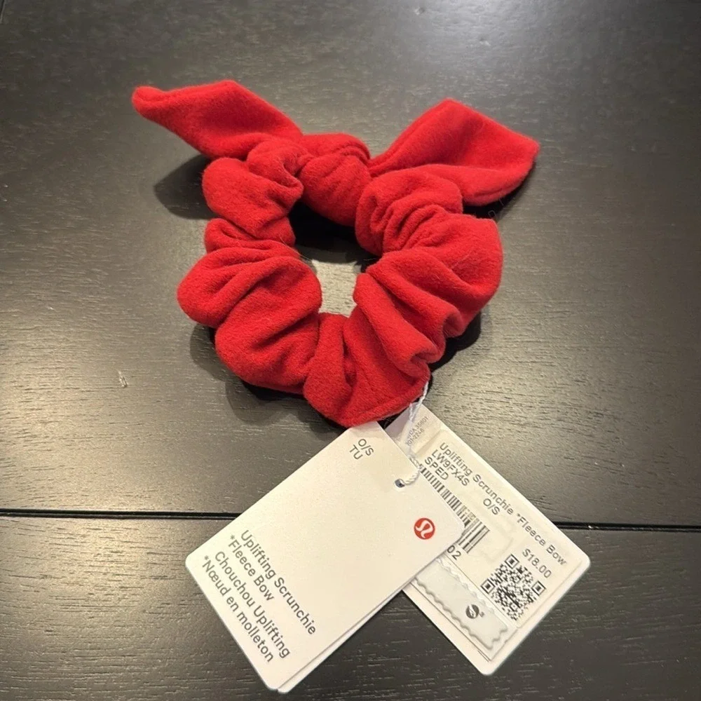 Lululemon Uplifting Fleece Bow Scrunchie Sports‎ Red NWT Hair Tie Gift